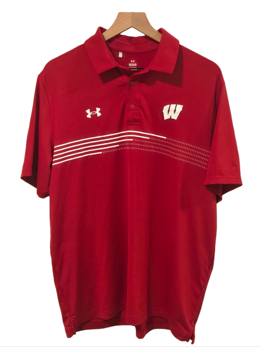 Under Armour Wisconsin Badgers Red Short Sleeve Polo Size Large